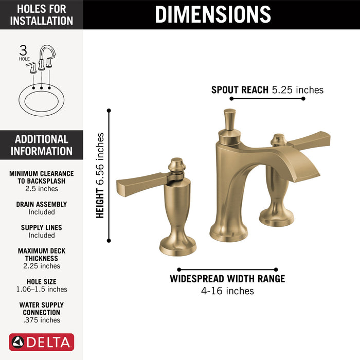Delta Dorval 3556 Two Handle Widespread Bathroom Faucet, champagne bronze - view 4