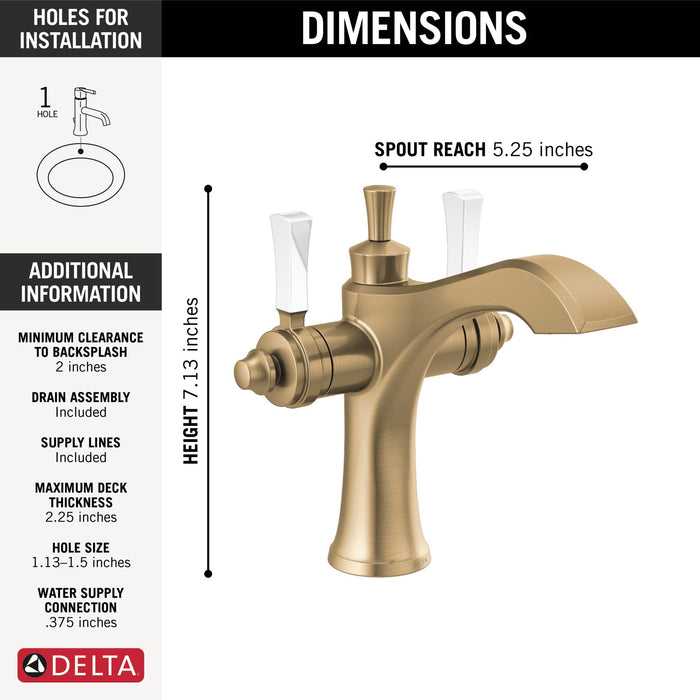 Delta Dorval 856 Two Handle Single Hole Monoblock Bathroom Faucet, champagne bronze porcelain - view 2