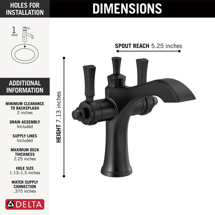 Delta Dorval 856 Two Handle Single Hole Monoblock Bathroom Faucet, matte black - view 4
