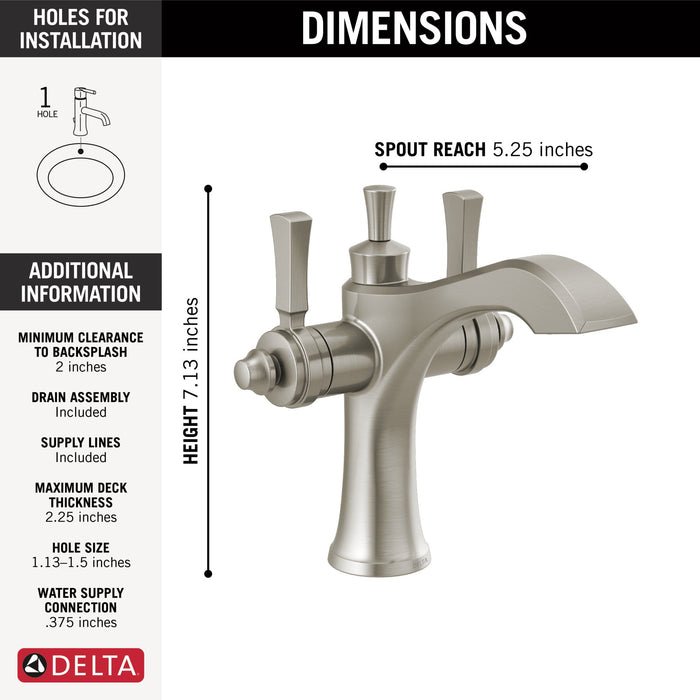 Delta Dorval 856 Two Handle Single Hole Monoblock Bathroom Faucet, stainless - view 4