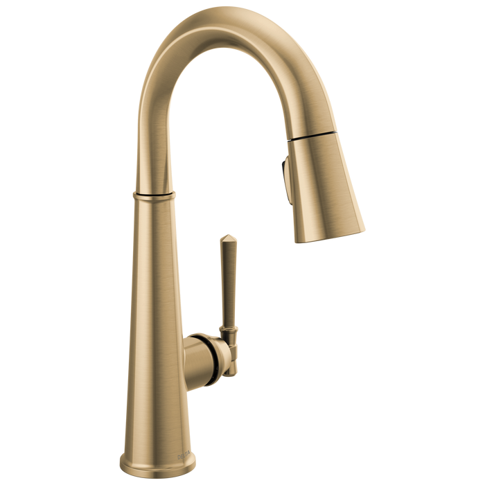 Delta Emmeline 9982 Single Handle Pull-Down Bar/Prep Faucet, lumicoat champagne bronze