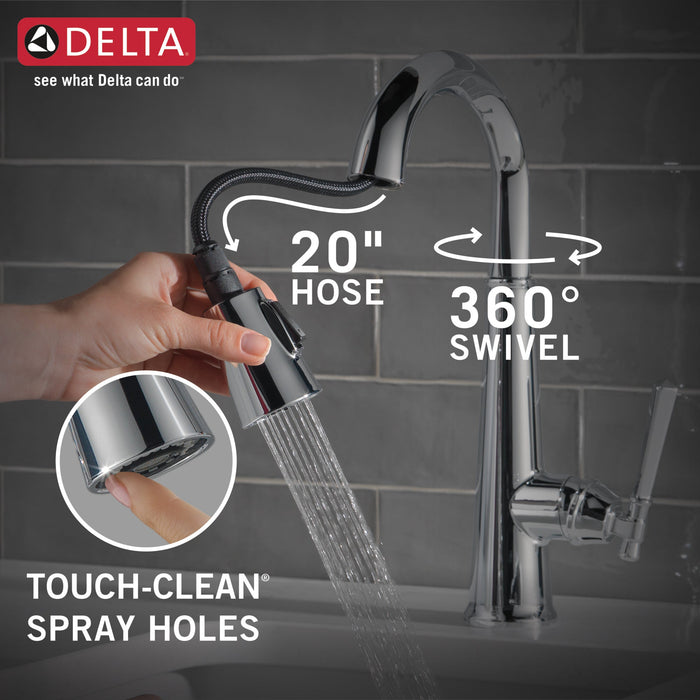 Delta Emmeline 9982 Single Handle Pull-Down Bar/Prep Faucet, lumicoat chrome - view 5