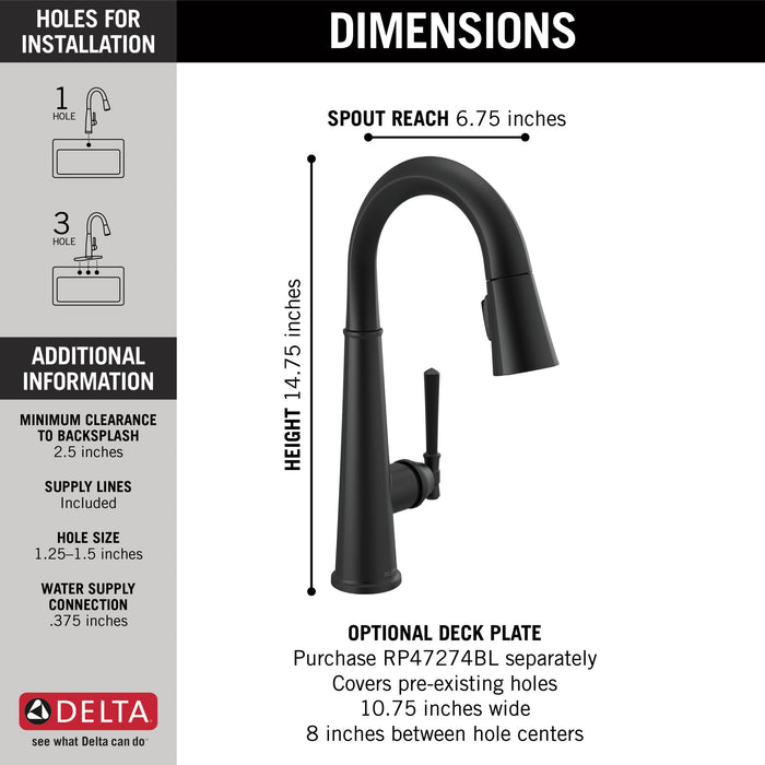 Delta Emmeline 9982 Single Handle Pull-Down Bar/Prep Faucet, matte black - view 2