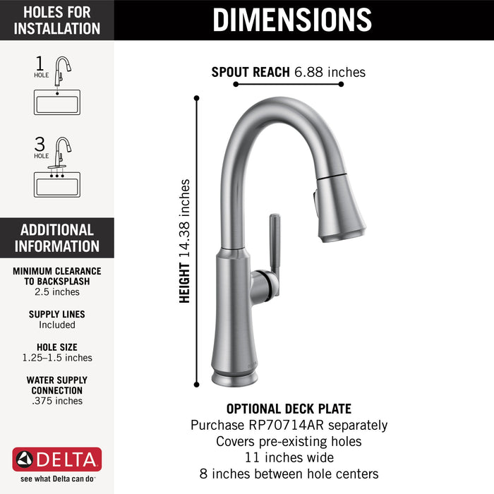 Delta Coranto 9979 Single Handle Pull-Down Bar/Prep Faucet