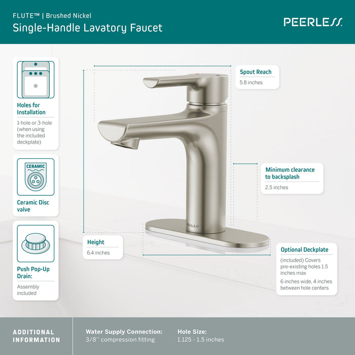 Peerless Flute P1513LF Single Top Handle Lavatory Faucet, brushed nickel - view 4