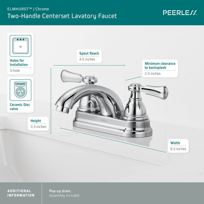 Peerless Elmhurst P2465LF Two-Handle Centerset Bath Faucet, chrome - view 5