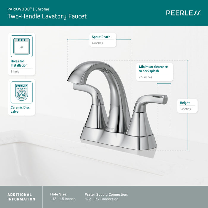 Peerless Parkwood P2635LF Two Handle Centerset Lavatory Faucet, chrome - view 2