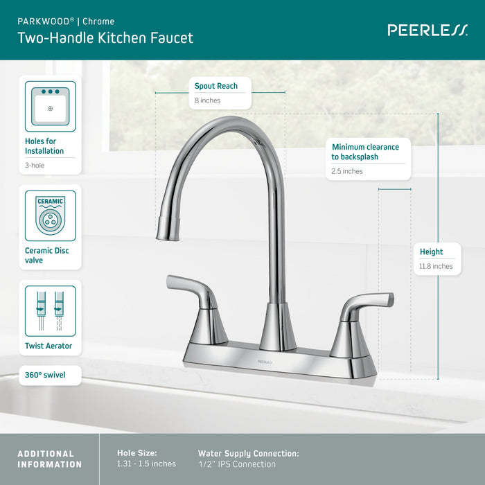 Peerless Parkwood P2935LF Two Handle Kitchen Faucet, chrome - view 2