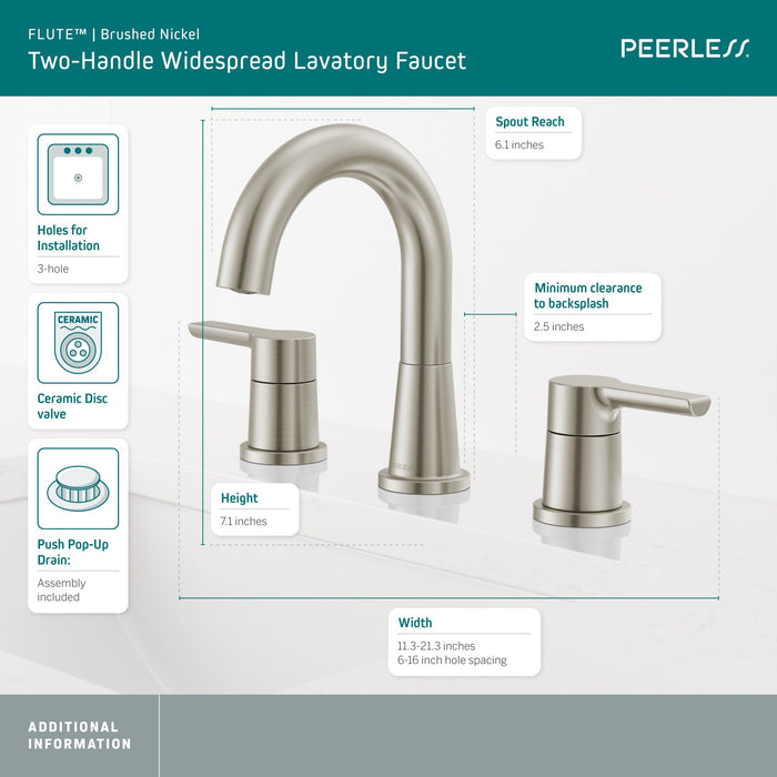 Peerless Flute P3512LF Two Handle Widespread Lavatory Faucet