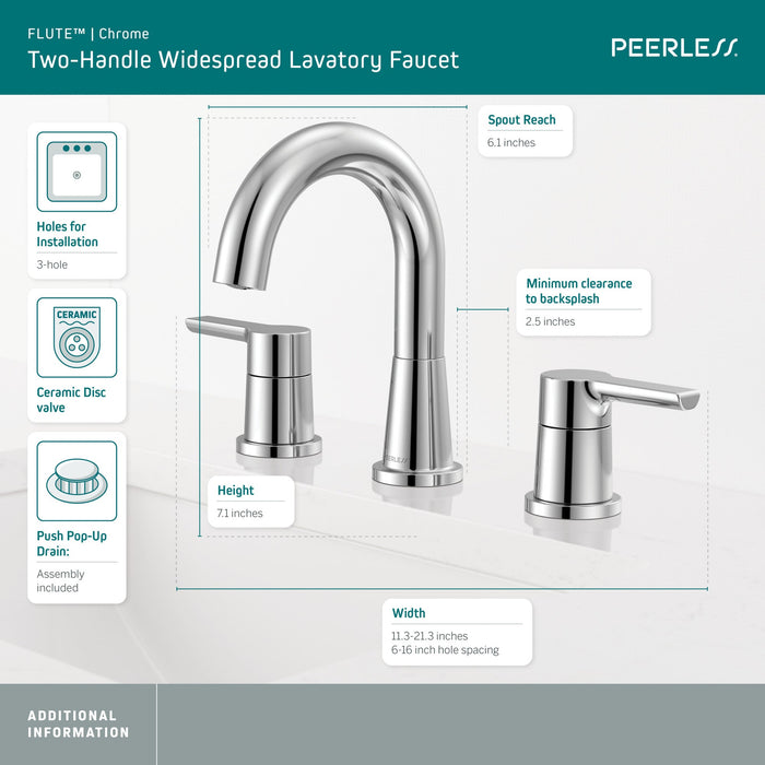 Peerless Flute P3512LF Two Handle Widespread Lavatory Faucet