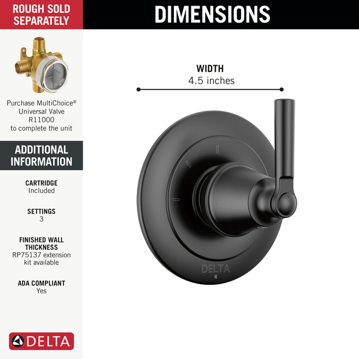 Delta Saylor T11835 3-Setting 2-Port Diverter Trim, matte black - view 2