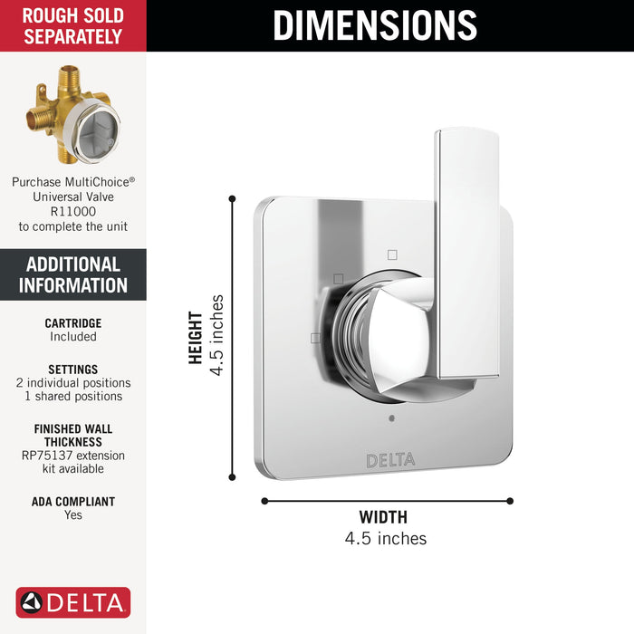 Delta Velum T11837 3-Setting 2-Port Diverter Trim, chrome - view 2