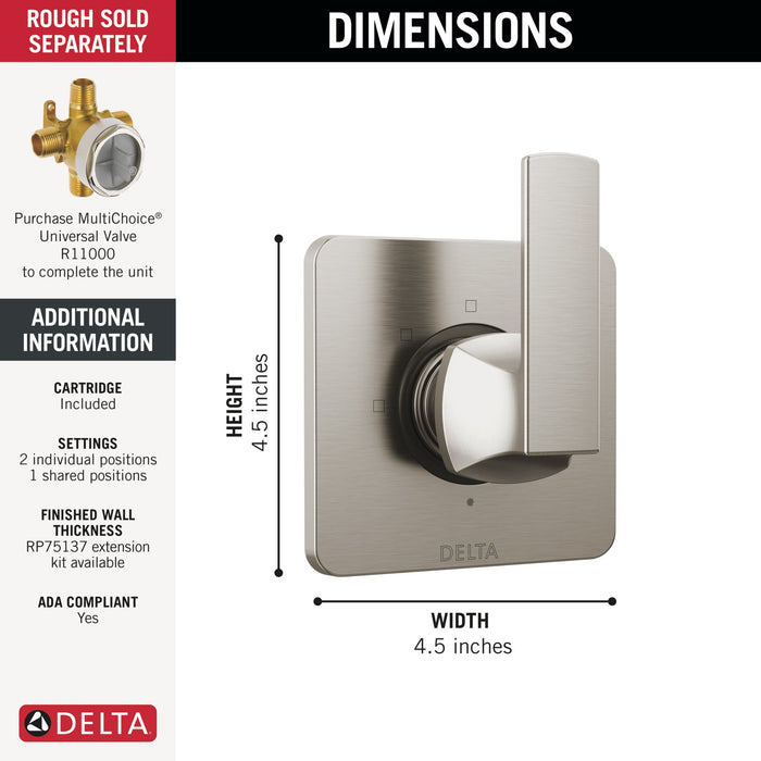 Delta Velum T11837 3-Setting 2-Port Diverter Trim, stainless - view 2