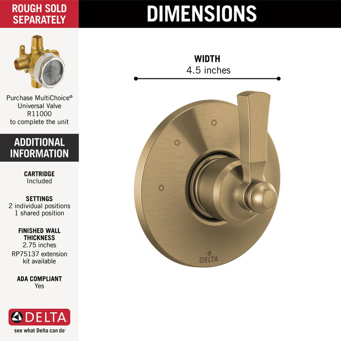 Delta Dorval T11856 3 Setting Diverter Trim, champagne bronze - view 2