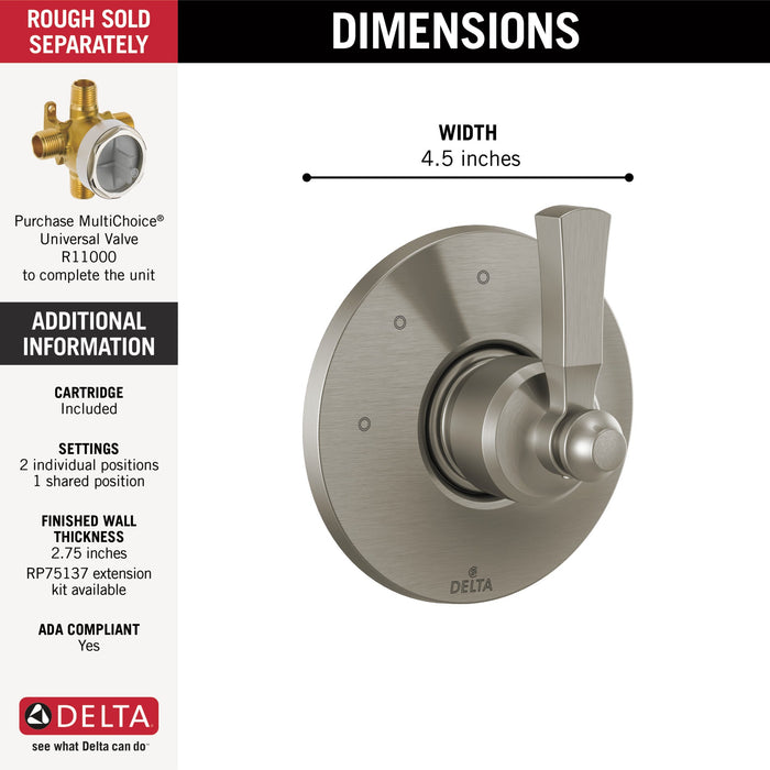 Delta Dorval T11856 3 Setting Diverter Trim, stainless - view 2