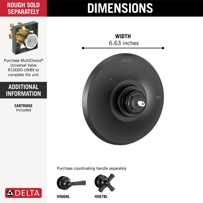 Delta Dorval T14056 Monitor 14 Series Valve Only Trim - Less Handle, matte black - view 4