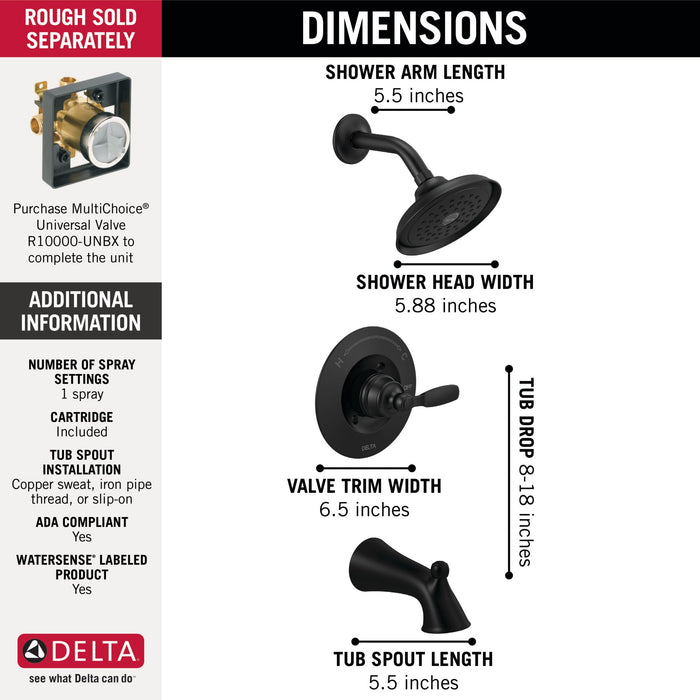 Delta Woodhurst T14432 Tub/Shower Trim, matte black - view 2
