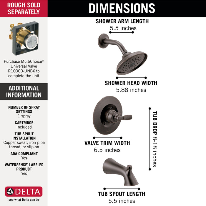 Delta Woodhurst T14432 Tub/Shower Trim, venetian bronze - view 2