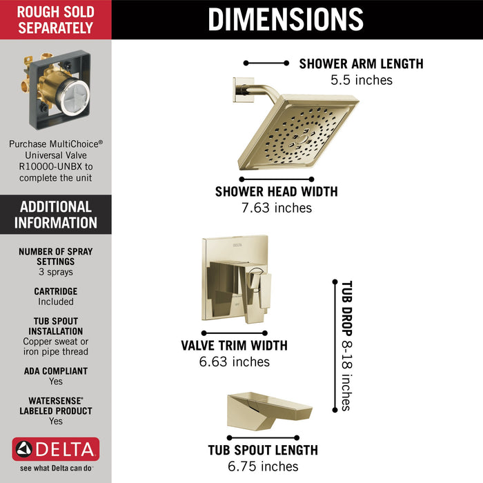 Delta Trillian T17443 17 Series H2Okinetic Tub Shower Trim, lumicoat polished nickel - view 2