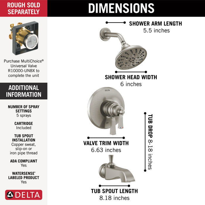 Delta Dorval T17456 Monitor 17 Series Tub & Shower Trim, stainless - view 2