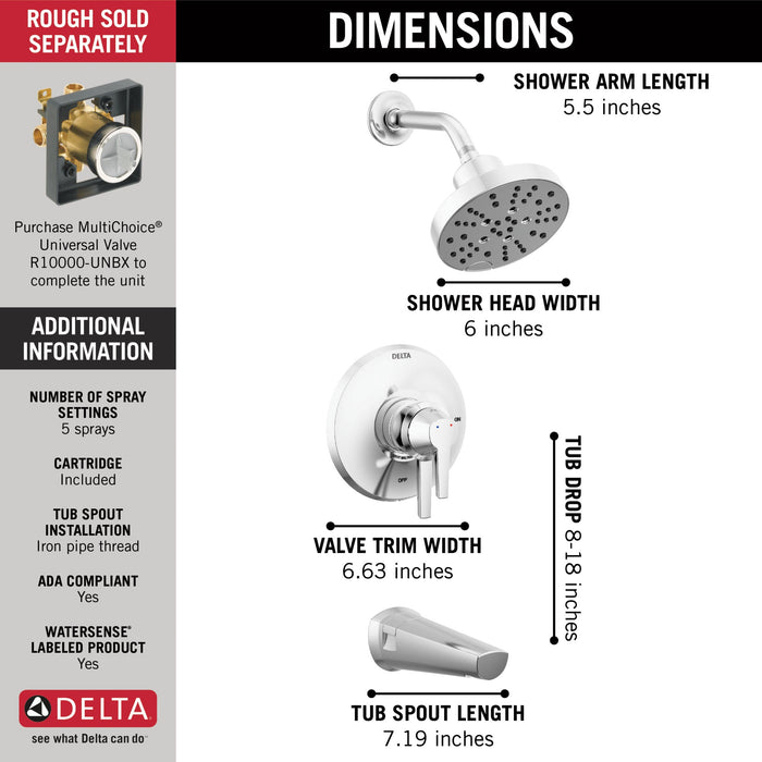 Delta Galeon T17472 17S Tub Shower Trim with H2OKinetic, lumicoat chrome - view 3