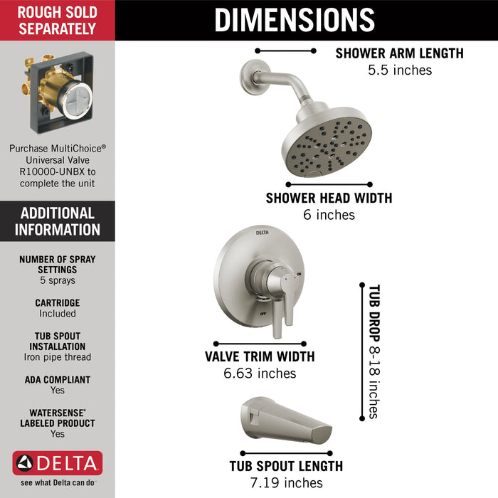 Delta Galeon T17472 17S Tub Shower Trim with H2OKinetic, lumicoat stainless - view 3