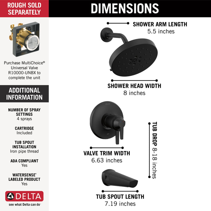 Delta Galeon T17T471 17T S Tub Shower Trim with UltraSoak, matte black - view 2