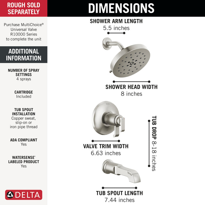 Delta Tetra T17T489 17T Series Tub Shower Trim, lumicoat stainless - view 2
