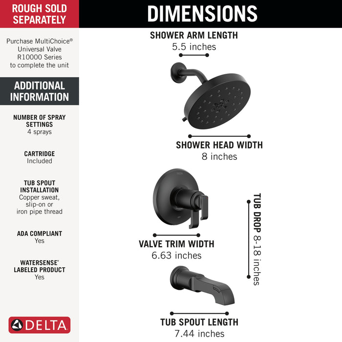 Delta Tetra T17T489 17T Series Tub Shower Trim, matte black - view 2