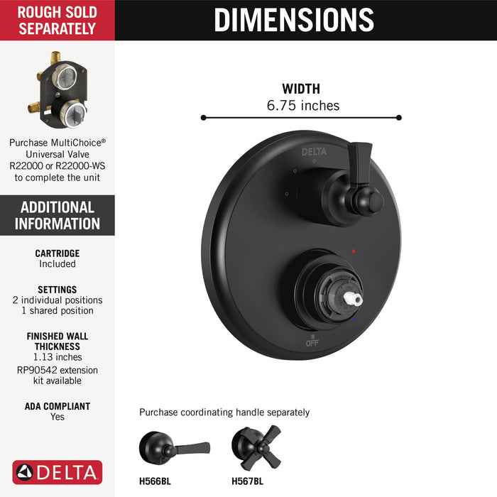 Delta Dorval T24856 Traditional 2-Handle Monitor 14 Series Valve Trim with 3 Setting Diverter