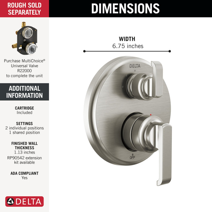 Delta Tetra T24889 14 Series Integrated Diverter Trim with 3-Setting, lumicoat stainless - view 3