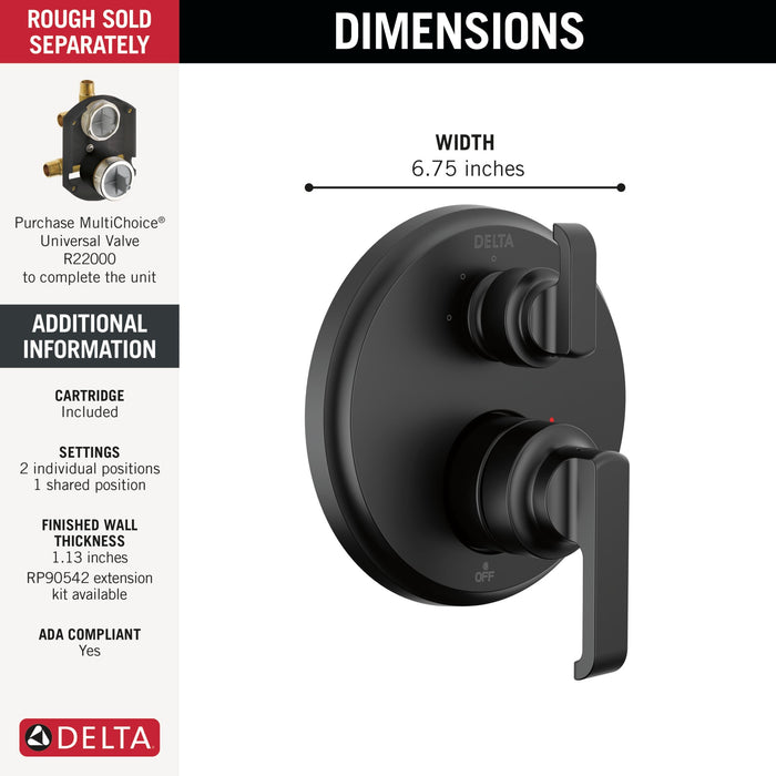 Delta Tetra T24889 14 Series Integrated Diverter Trim with 3-Setting, matte black - view 3