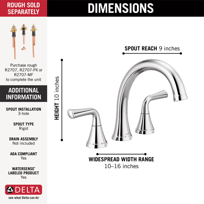 Delta Kayra T2733 Roman Tub Trim, chrome - view 2