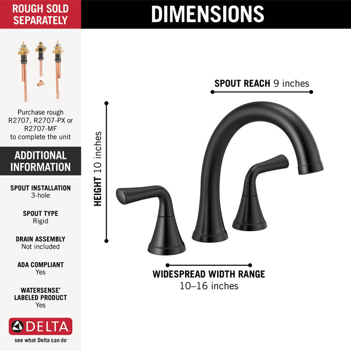 Delta Kayra T2733 Roman Tub Trim, matte black - view 2