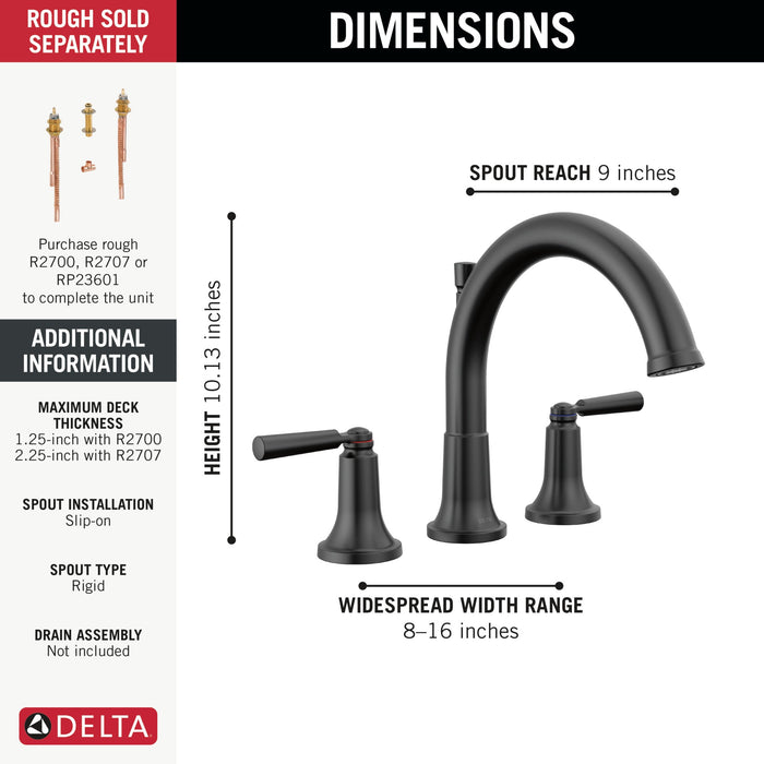 Delta Saylor T2735 Roman Tub Trim, matte black - view 2
