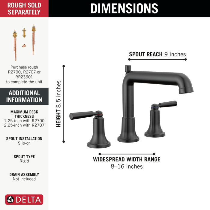 Delta Saylor T2736 Roman Tub Trim, matte black - view 2