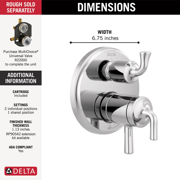 Delta Kayra T27833 2-Handle Monitor 17 Series Valve Trim with 3- or 6- Setting Diverter