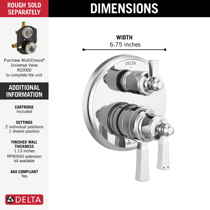 Delta Dorval T27856 Traditional 2-Handle Monitor 17 Series Valve Trim with 3 Setting Diverter