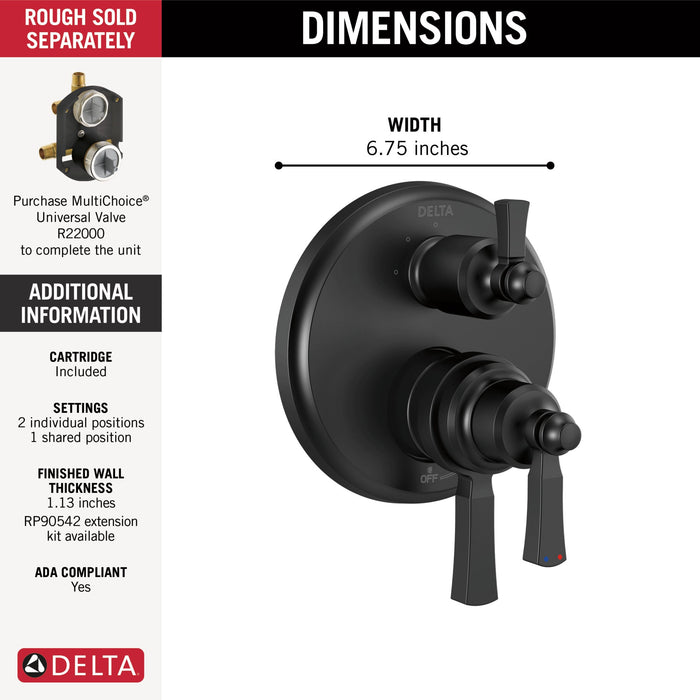 Delta Dorval T27856 Traditional 2-Handle Monitor 17 Series Valve Trim with 3 Setting Diverter