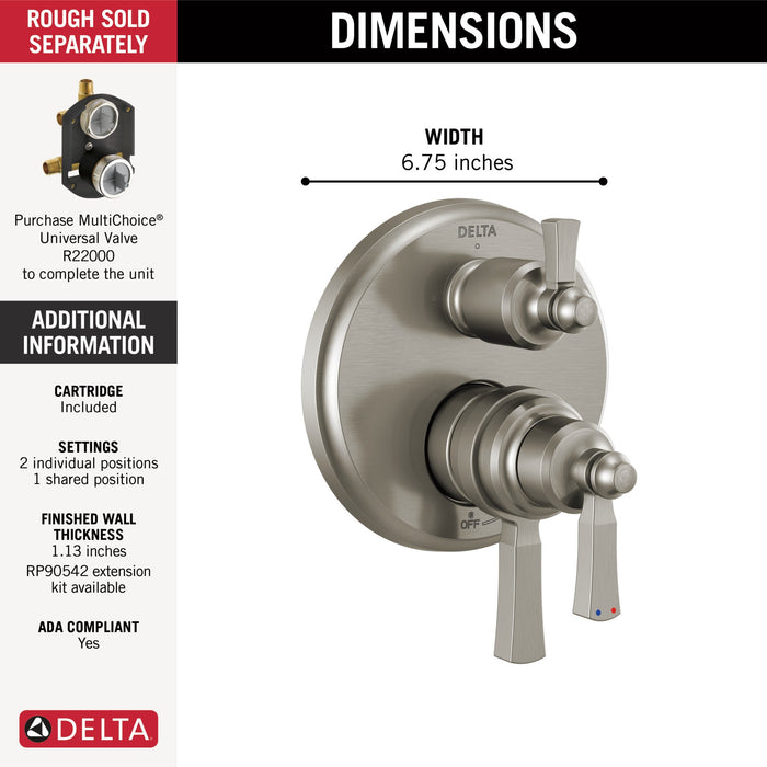 Delta Dorval T27856 Traditional 2-Handle Monitor 17 Series Valve Trim with 3 Setting Diverter