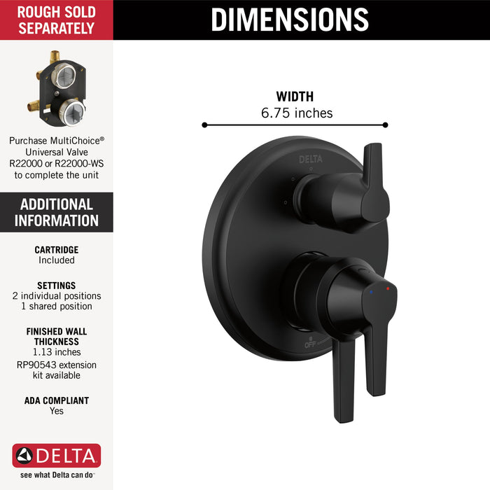 Delta Galeon T27871 17S Integrated Diverter Trim - 3 Setting, matte black - view 2