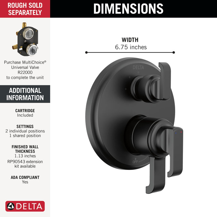 Delta Tetra T27889 17 Series Integrated Diverter Trim with 3-Setting, matte black - view 3