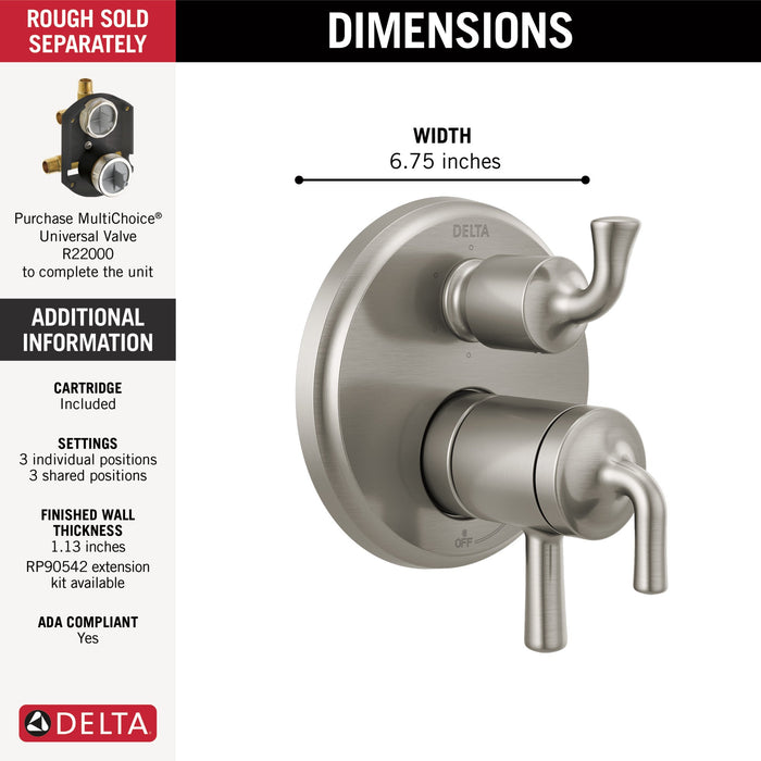 Delta Kayra T27933 2-Handle Monitor 17 Series Valve Trim with 3- or 6- Setting Diverter