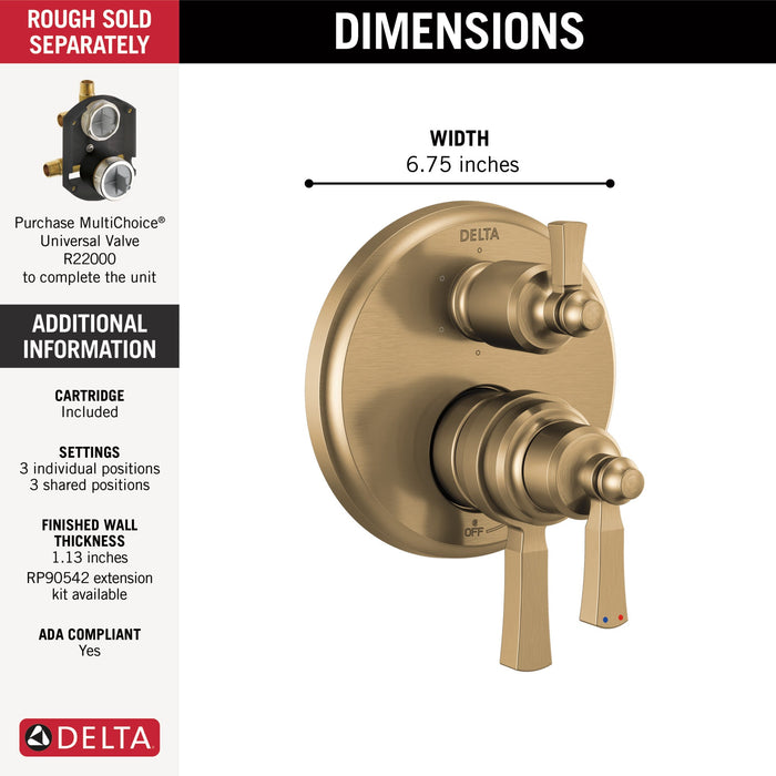 Delta Dorval T27956 Traditional 2-Handle Monitor 17 Series Valve Trim with 6 Setting Diverter