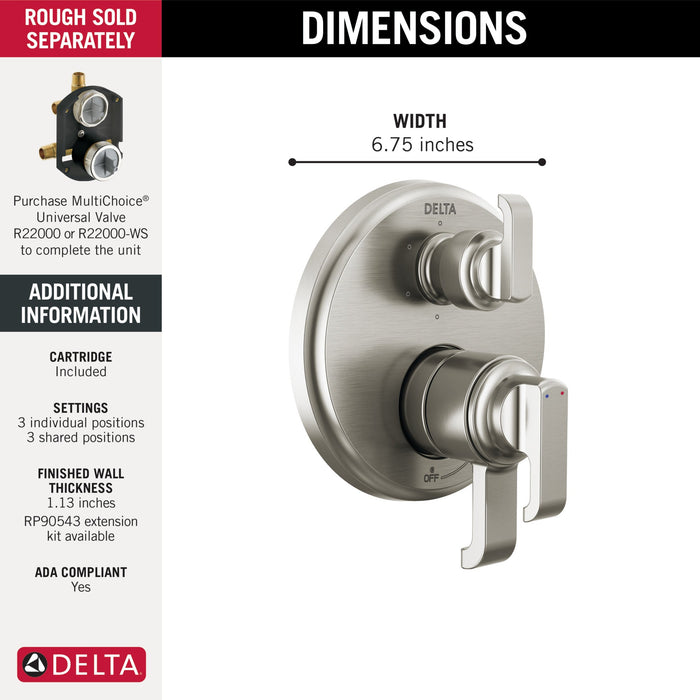 Delta Tetra T27989 17 Series Integrated Diverter Trim with 6-Setting, lumicoat stainless - view 3