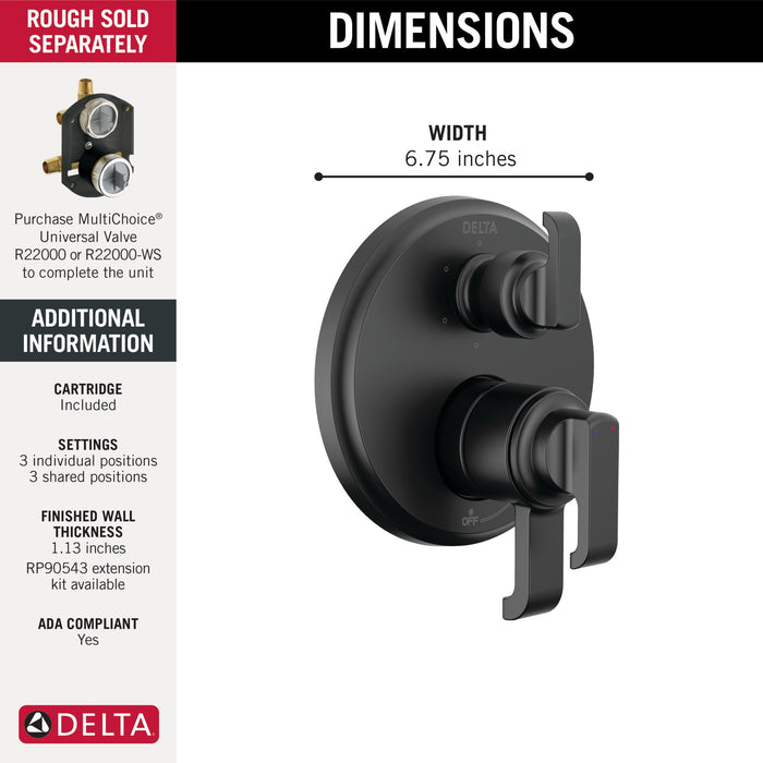 Delta Tetra T27989 17 Series Integrated Diverter Trim with 6-Setting, matte black - view 3