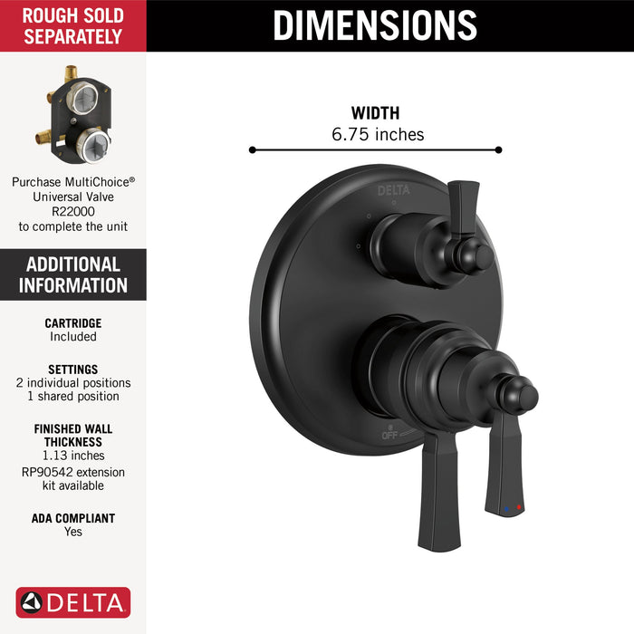 Delta Dorval T27T856 Traditional 2-Handle Monitor 17T Series Valve Trim with 3 Setting Diverter
