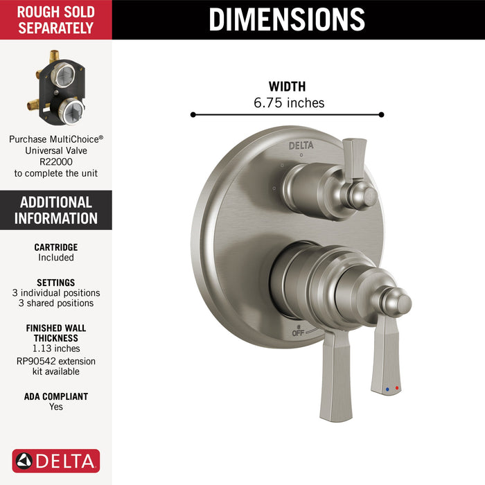 Delta Dorval T27T956 Traditional 2-Handle Monitor 17T Series Valve Trim with 6 Setting Diverter, stainless - view 2