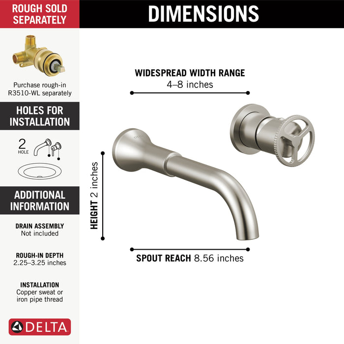 Delta Trinsic T3558LF Single Handle Wall Mount Bathroom Faucet Trim, stainless - view 2