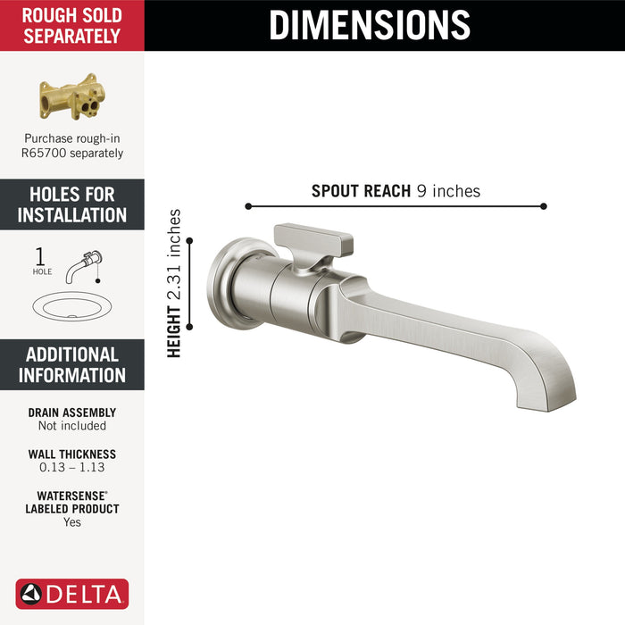 Delta Tetra T3589LF Single Handle Wall Mount Bathroom Faucet Trim